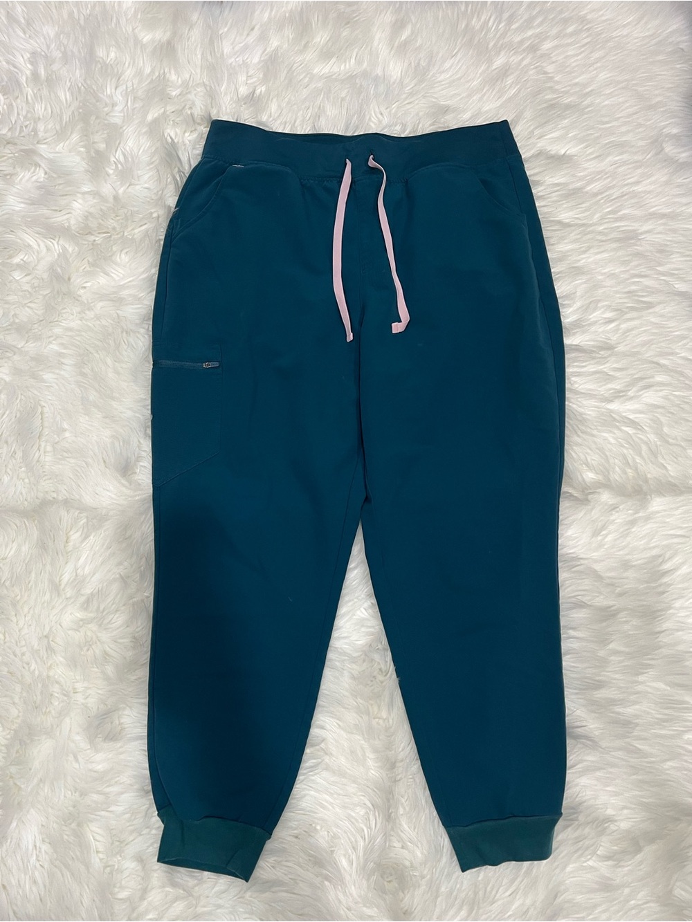 Figs Caribbean Blue Zamora Jogger Scrub Pants with Pink Drawstring Size XXL